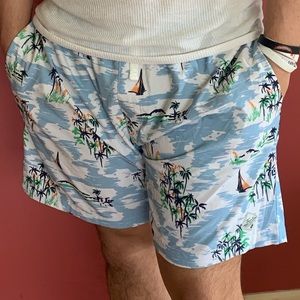 Tropical Print Swim Trunks